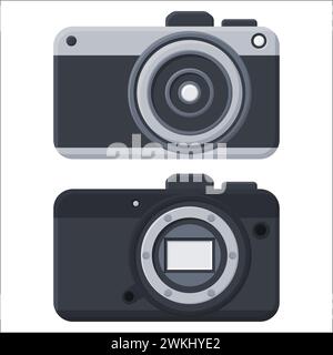 Design Von Vektorkameras. Abbildung Des Fotografiesymbols. Schwarzes Kamerasystem. Stock Vektor