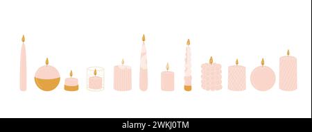 Satz von verschiedenen weißen Kerzen. Vektor-Illustration in Zeichentrick flache Art Stock Vektor