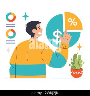 Dividendenkonzept. Anleger zeigt prozentuale Anteile an finanziellen Gewinnen. Gewinnverteilung, Aktionärsrenditen. Darstellung der Einkommensverteilung. Illustration des flachen Vektors Stock Vektor