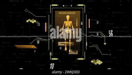 Bild der Datenverarbeitung und Zahlen über Skelett-Walking Stockfoto