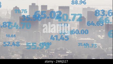 Bild der Verarbeitung finanzieller Daten über dem Stadtbild Stockfoto
