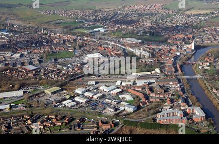 Aus der Vogelperspektive von Selby City aus dem Südosten, North Yorkshire Stockfoto