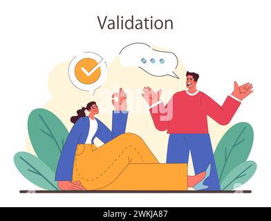 Aktives Zuhören. Aufmerksamer Geschäftscharakter oder Entwicklung von Soft Skills für Mitarbeiter. Konversation, Verhandlung, emotionale Intelligenz und Teamarbeit. Illustration des flachen Vektors Stock Vektor