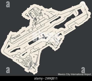 Terminalplan des INTERNATIONALEN FLUGHAFENS MEXIKO-STADT (MEX, MMMX), MEXIKO-STADT Stock Vektor