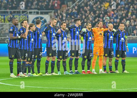 Mailand, Italien. Februar 2024. Die Spieler von Inter stehen für das UEFA Champions League-Spiel zwischen Inter und Atletico Madrid bei Giuseppe Meazza in Mailand an. (Foto: Gonzales Photo/Alamy Live News Stockfoto