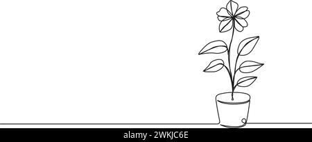 Durchgehende einzeilige Zeichnung der Topfblume, Linie Art Vektor Illustration Stock Vektor