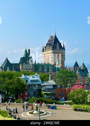 Der Blick auf das Fairmont Le Chateau Frontenac in Quebec, Kanada Stockfoto