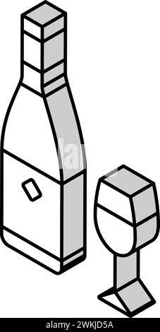 Vektordarstellung des isometrischen Symbols der Flasche mit Weingetränken Stock Vektor