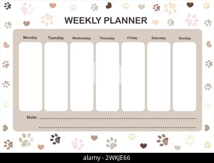 Wochenplaner mit Pfotenabdrücken Stock Vektor