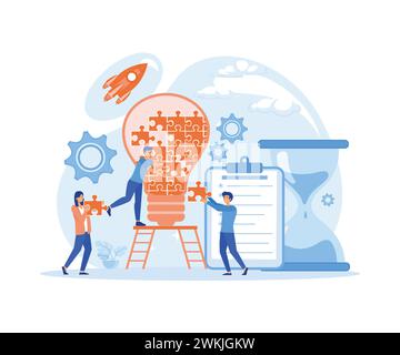 Geschäftsprozesse und -Planung, Arbeitsablauforganisation. Kollegen arbeiten zusammen, Teamwork. Moderne Illustration des flachen Vektors Stock Vektor