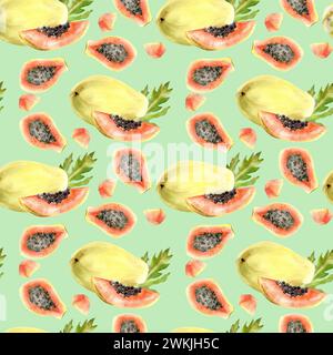 Tropische Papaya-Früchte in Wasserfarben. Exotisch reif, Illustration des Sommers Essen. Stockfoto