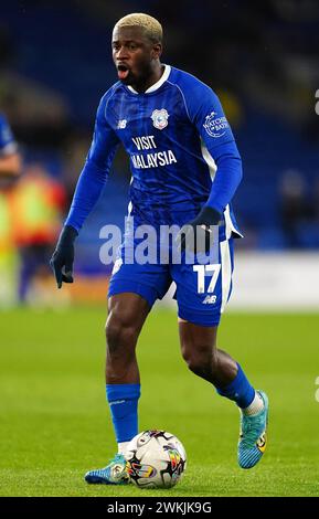 Jamilu Collins von Cardiff City im Rahmen des Sky Bet Championship Matches im Cardiff City Stadium in Cardiff. Bilddatum: Dienstag, 20. Februar 2024. Stockfoto