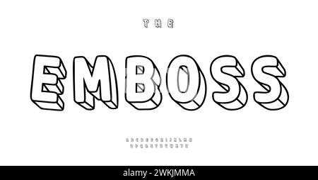 3D-Zeichentrickbuchstaben mit geprägtem schattierten Umrissbuchstaben. Handgeschriebene, verspielte Schriftart für Kinder-Logo, Comic-Buch, Malbuch-Überschriften. Liebling für Kinder Stock Vektor