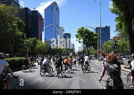 Radfahren auf der Avenida de la Reforma, Colonia Centro, Mexiko-Stadt, die sonntags geschlossen ist Stockfoto