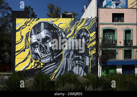 Buntes Wandbild, Colonia Centro, Mexiko Stadt Stockfoto