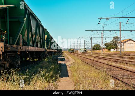 Kohletransport im Bahnhof La Nava, Puertollano Stockfoto