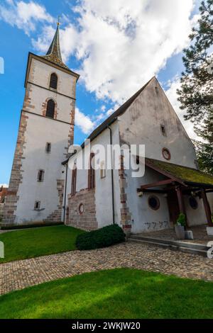 Die Festungskirche St. Arbogast bei der Gemeinde Muttenz. Kanton Basel-Land, Schweiz. Die Kirche ist die einzige in der Schweiz Stockfoto