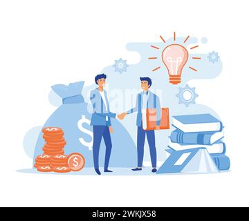 Investoren investieren Geld in Ideen. Kreative Projektfinanzierung. Frau und Mann Geschäft Handshake Vektor. Moderne Illustration des flachen Vektors Stock Vektor