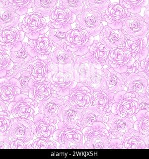 Nahtloses Muster mit rosa Blüten aus Kamelien. Zarter Rosenblumenkopf für den Frühling, mädchenhafter Hintergrund. Vektor-Illustration für Textil, Scrapbook, Stoff, Wal Stock Vektor