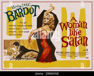 Vintage-Filmposter von Brigitte Bardot aus dem Jahr 1959 in A Woman Like Satan mit Antonioo Vilar. Regie: Julien Duvivier 1950er Jahre Filmposter Cert. X Vereinigte Künstler Stockfoto