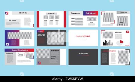 Satz von Präsentationsvorlagen in 1280 x 720. Editierbar für Jahresberichte digitales Marketing. Stock Vektor