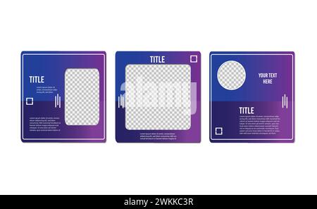 Set mit quadratischen Vorlagen für den Bilderrahmen für Unternehmen in sozialen Medien in Lila. Bearbeitbar für digitale Marketing-Posts in sozialen Medien. Stock Vektor