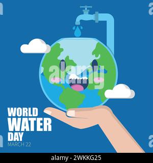 Hand hält einen glücklichen Planeten Erde Weltwassertag Vektor Stock Vektor