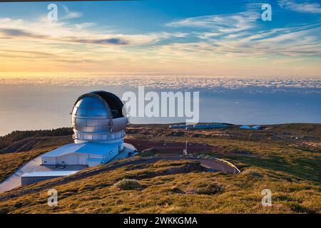 Gran Telescopio CANARIAS (GTC), Roque de los Muchachos Observatorium, Nationalpark Caldera de Taburiente, La Palma, Kanarische Inseln, Spanien. Stockfoto