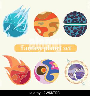 Set von farbigen Sci fi fantasy Planet Icons Vektor Stock Vektor