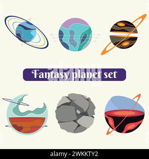 Set von farbigen Sci fi fantasy Planet Icons Vektor Stock Vektor