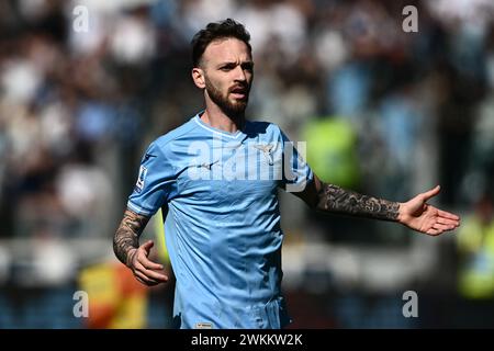 Manuel Lazzari von der SS Lazio ist beim Spiel der Serie A zwischen der SS Lazio und Bologna FC am 18. Februar 2024 im Stadio Olimpico Rom in Italien aktiv. Nico Stockfoto