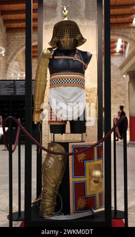 Rekonstruktion. Verfolgen Sie die Waffen der Gladiatoren. 1. Jahrhundert. Pompeji, der letzte Gladiator. Exposition. Barcelona. Spanien. Stockfoto