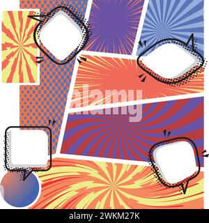 Farbige Comic-Seite mit leeren Comic-Sprechblasen Vektor Stock Vektor