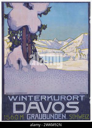 Vintage-Reiseplakat Winterkurort Davos (Davos Winterresort), von Walther Koch 1905 Stockfoto