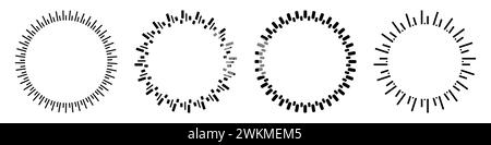 Technologischer Zahnradvektor. Konzeptsymbole des kreisförmigen Equalizers. Uhrensatz ohne Hände. Vektor-Logo für optisches Visier. Stock Vektor