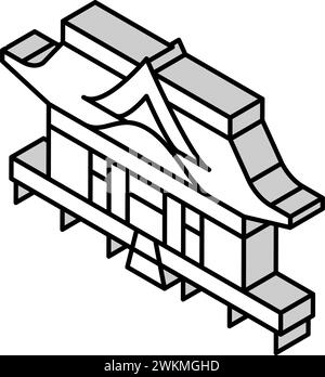 shinto-Schrein-Gebäude shintoismus isometrische Ikonenvektor-Illustration Stock Vektor