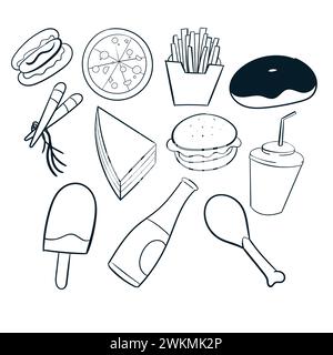 Fast Food Doodle Scribble Vektor-Symbol Illustration Fast Food Doodle Icons Scribble Zeichnung Stock Vektor