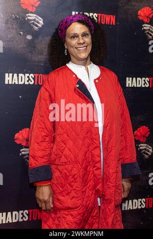 London, 21. Februar 2024, Hadestown Opening Night, Bernardine Evaristo kommt auf rotem Teppich im Lyric Theatre, Lou Morris/Alamy Live News Stockfoto