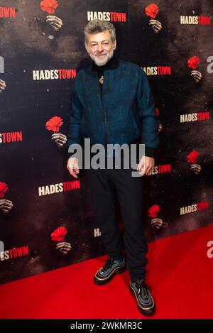 London, 21. Februar 2024, Hadestown Opening Night, Andy Serkis kommt auf rotem Teppich im Lyric Theatre, Lou Morris/Alamy Live News Stockfoto