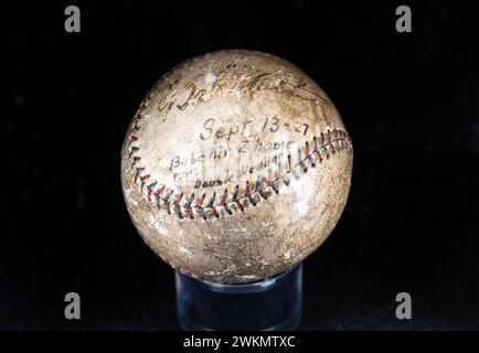 Babe Ruth Ball vom 13. September 1927 während des Double Headers, wo er zwei Homeruns traf Stockfoto