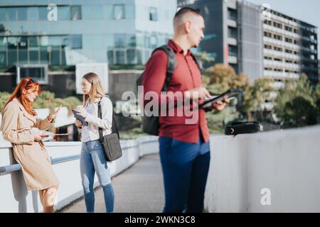 Ein vielseitiges Geschäftsteam in einer Stadt arbeitet zusammen, entwickelt Strategien und entwickelt Innovationen, um in ihrem kleinen Unternehmen erfolgreich zu sein. Stockfoto