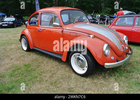 Ein 1970er Volkswagen Beetle 1200 parkte auf der 48th Historic Vehicle Gathering in Powderham, Devon, England, Großbritannien. Stockfoto