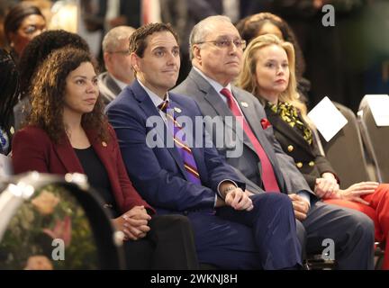 New Orleans, USA. Februar 2024. Walt Leger III, President und CEO von New Orleans & Company (zweiter von links), nimmt am Mittwoch, den 21. Februar 2024, an der Super Bowl LIX Kickoff Press Conference im Club XLIV in New Orleans, Louisiana, Teil. (Foto: Peter G. Forest/SIPA USA) Credit: SIPA USA/Alamy Live News Stockfoto