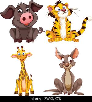 Verschiedene niedliche Tiere im lebhaften Cartoon-Stil. Stock Vektor