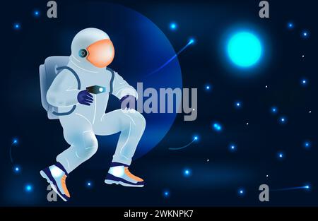 Astronaut fliegt in einem Raumanzug im Weltraum Stock Vektor
