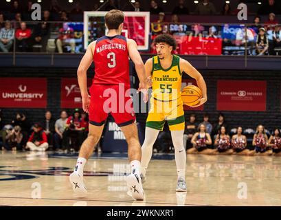 20. Februar 2024 Moraga CA, USA Marcus Williams (55) spielt während des NCAA Men's Basketball Spiels zwischen San Francisco Dons und den Saint Mary's Gaels. Saint Mary's schlug San Francisco 70-66 im University Credit Union Pavilion Moraga Calif Thurman James/CSM Stockfoto