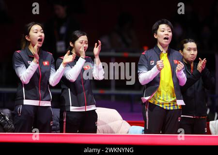 BEXCO Convention Centre, Busan, Südkorea. Februar 2024. Hong Kong, China Team Group, 22. FEBRUAR 2024 - Tischtennis : ITTF World Team Tischtennis Championships Finals Busan 2024 Viertelfinale des Damenteams im BEXCO Convention Centre, Busan, Südkorea. Quelle: YUTAKA/AFLO SPORT/Alamy Live News Stockfoto