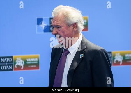 11.07.2023. VILNIUS, LITAUEN. Jean Asselborn, Minister für auswärtige Angelegenheiten Luxemburgs vor der Haustür des NATO-GIPFELS 2023 Stockfoto