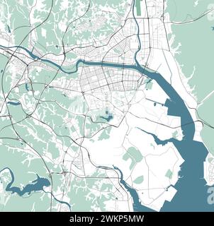 Karte von Ulsan, Südkorea. Detaillierte Stadtvektorkarte, Metropolregion. Straßenkarte mit Straßen und Wasser. Stock Vektor