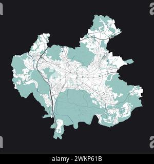 Karte von Winterthur, Schweiz. Detaillierte Stadtvektorkarte, Metropolregion mit Grenze. Straßenkarte mit Straßen und Wasser. Stock Vektor